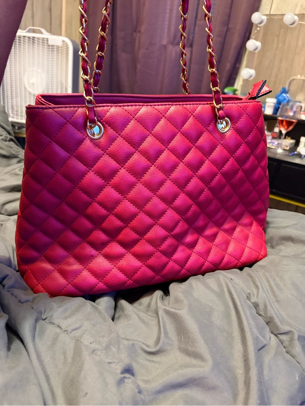Quilted Magenta Shoulder Tote Bag